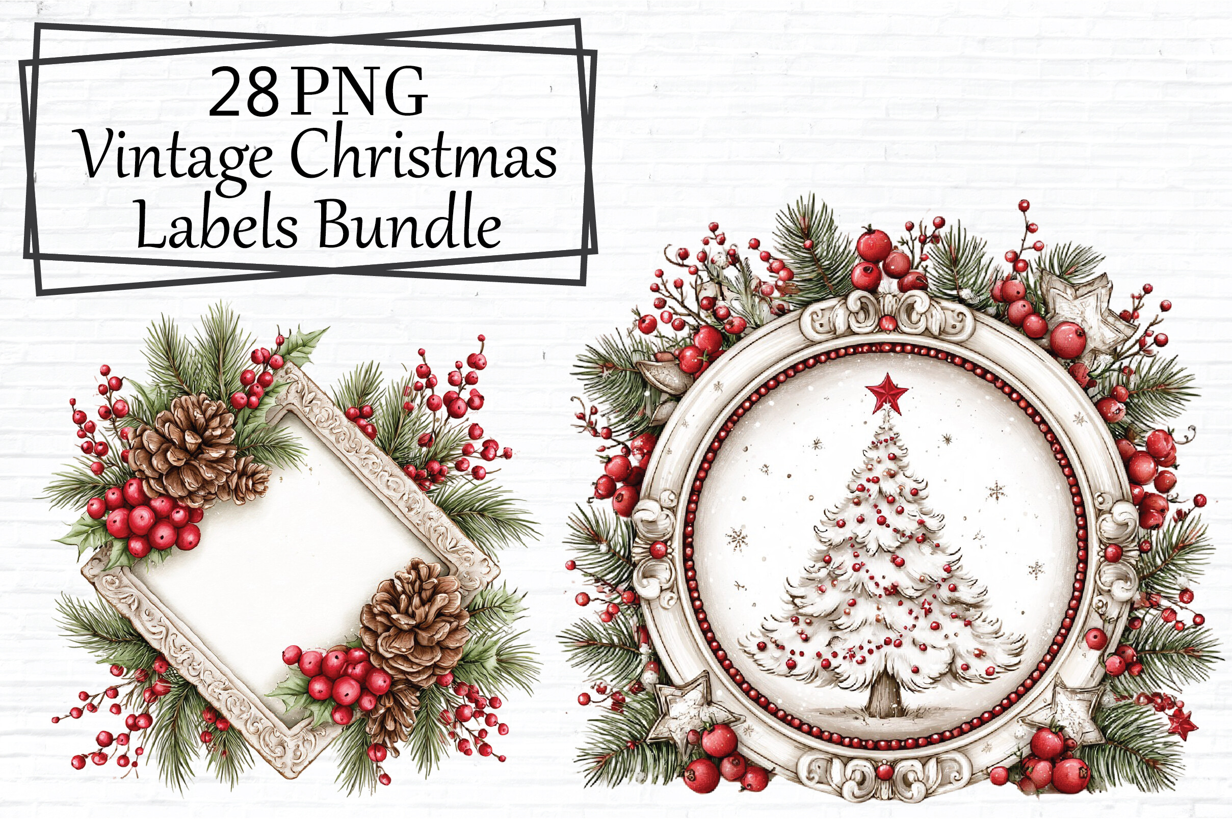 christmas gift labels: Ornate Christmas Frames and Botanical Labels original product preview