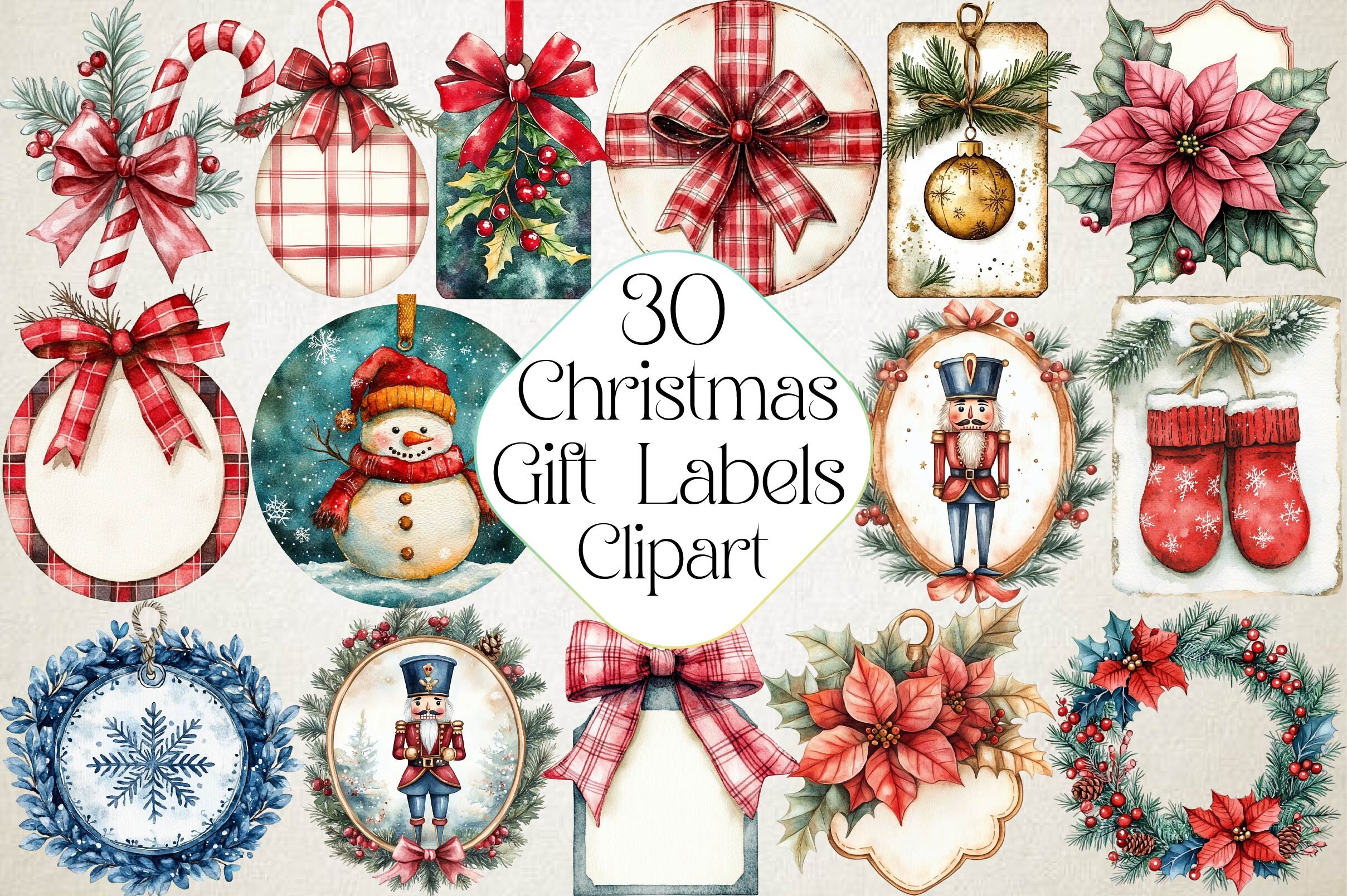 christmas gift labels: Thirty Transparent Watercolor Gift Labels original product preview