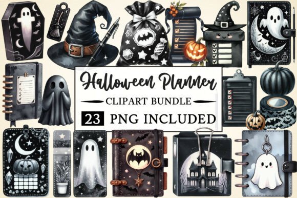 Watercolor Halloween Planner Clipart
