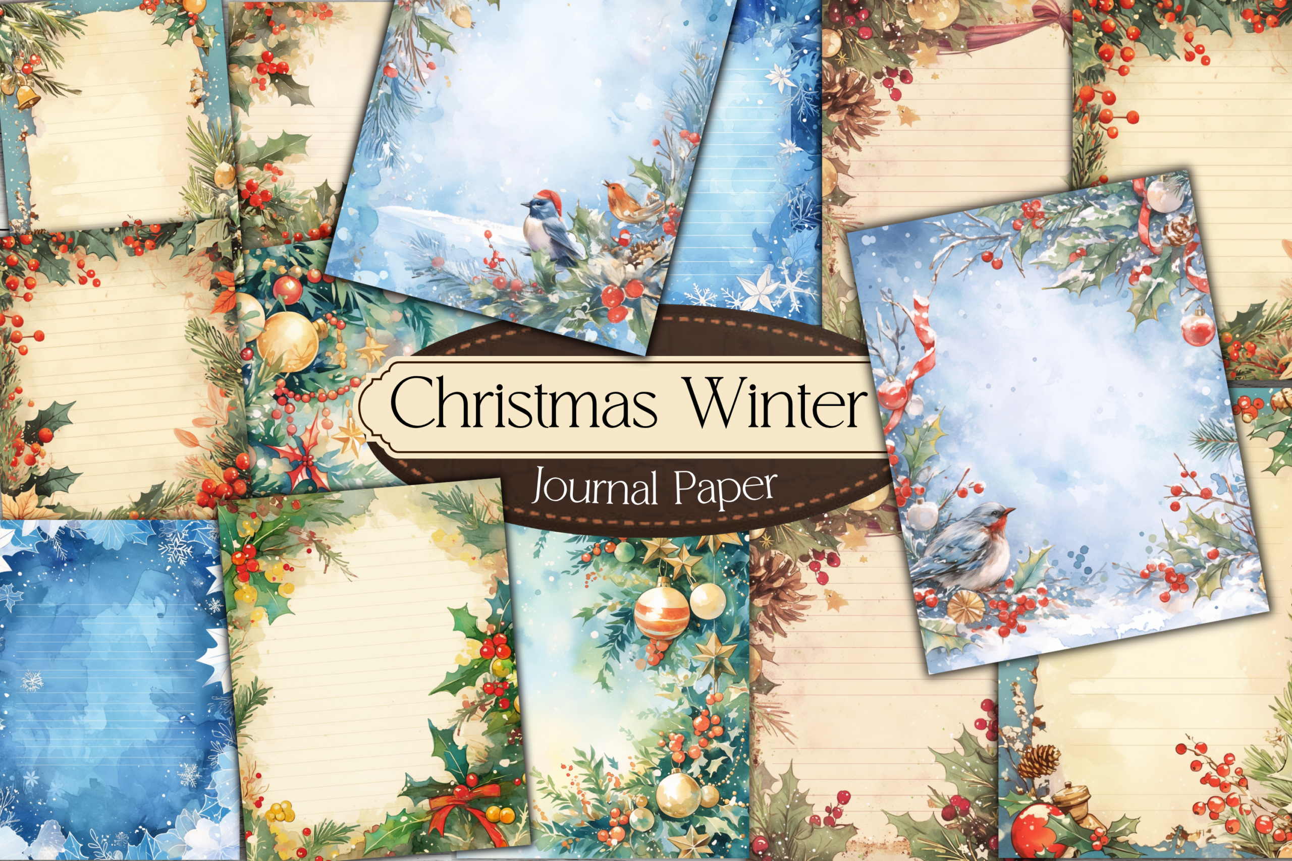christmas journal: Fifty-Five Watercolor Writing Papers original product preview