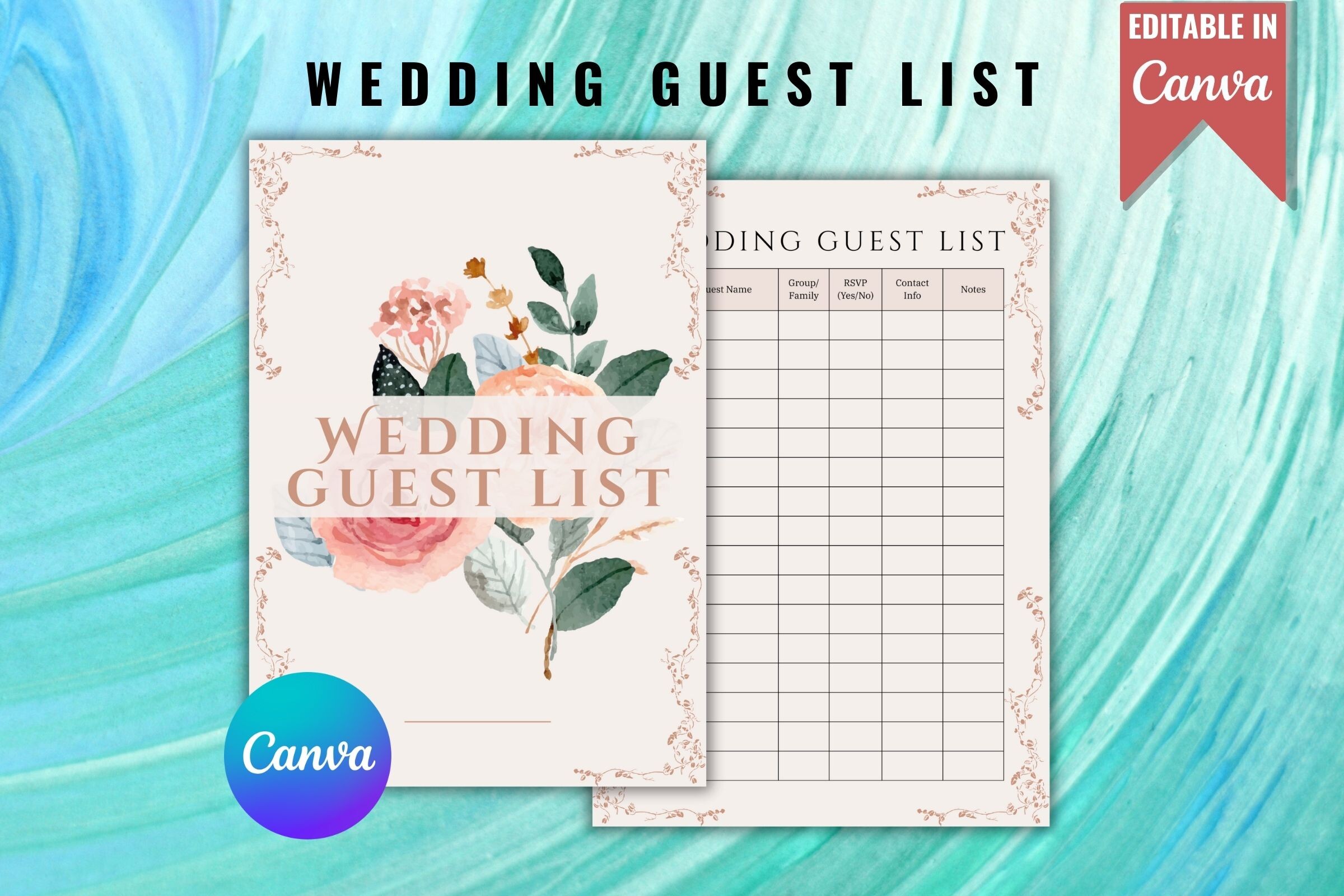 wedding guest list: One-Page Canva Guest List with Meal Notes original product preview