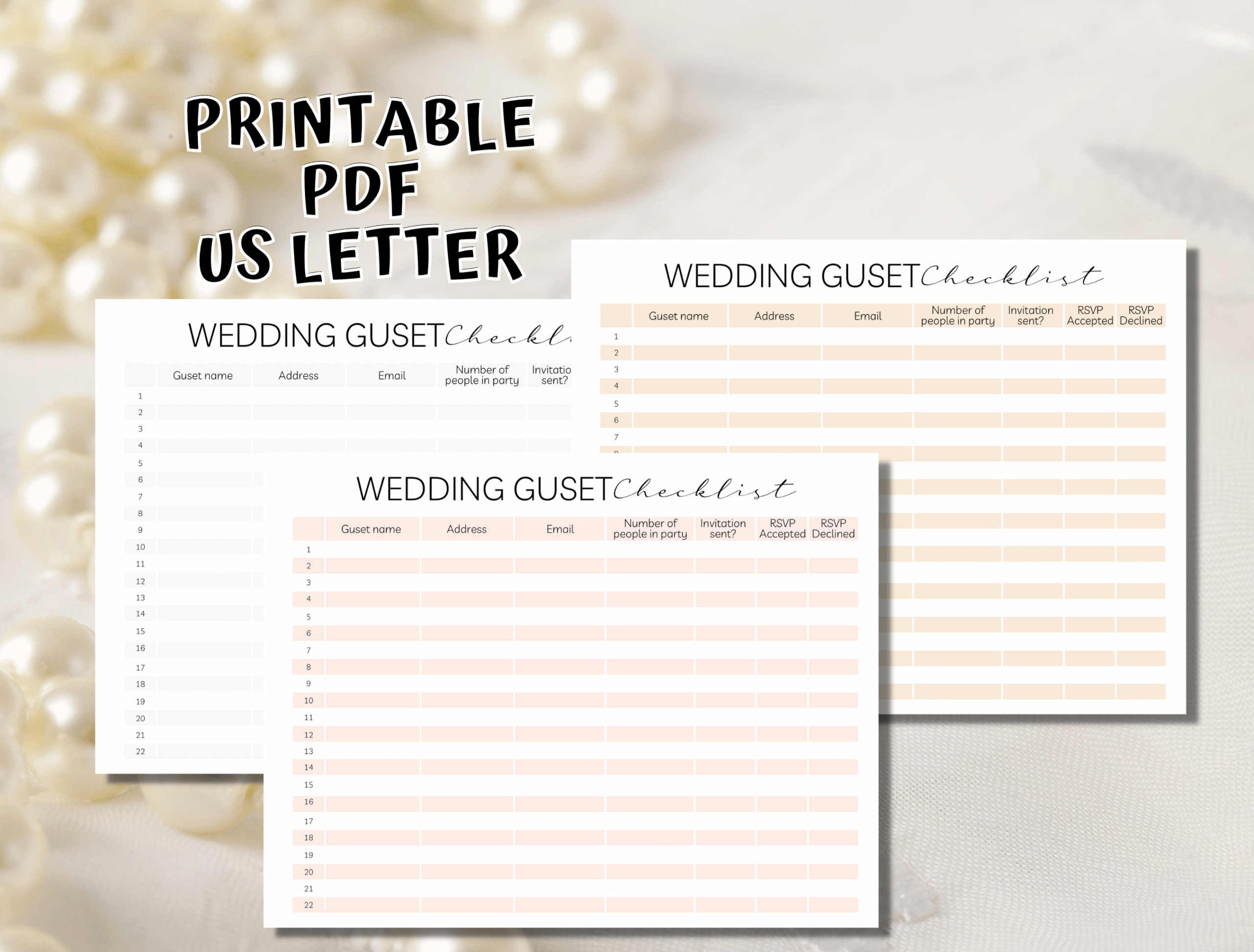 wedding guest list: Three-Color Letter Guest List PDF original product preview