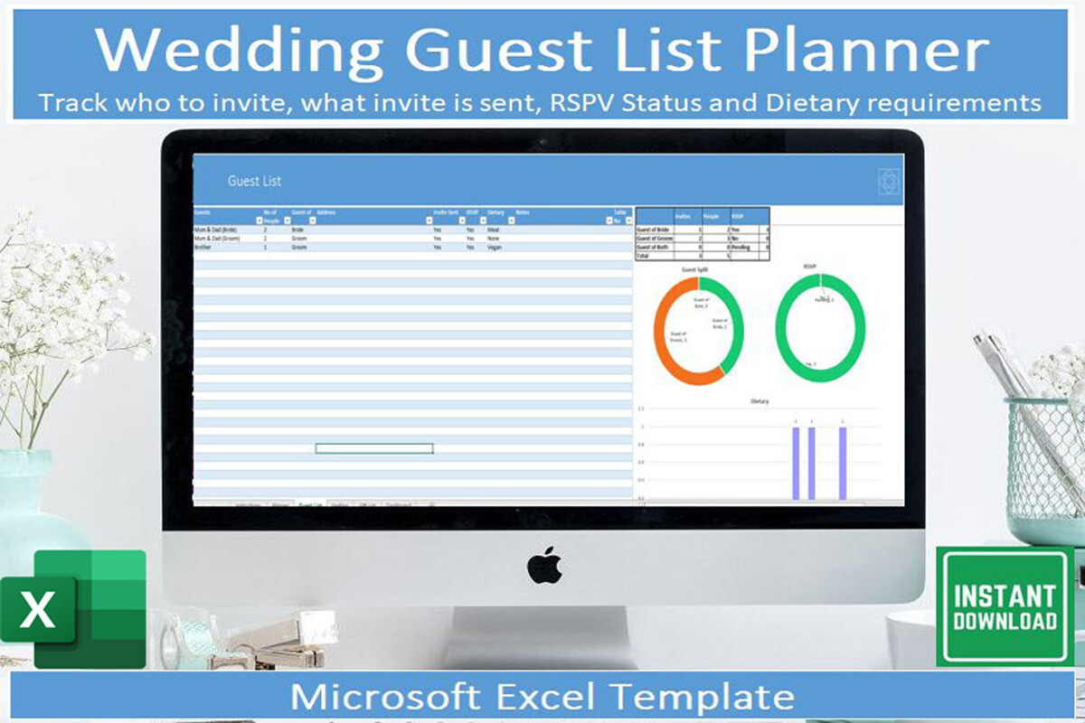 wedding guest list: Excel Guest List with Automatic Totals original product preview