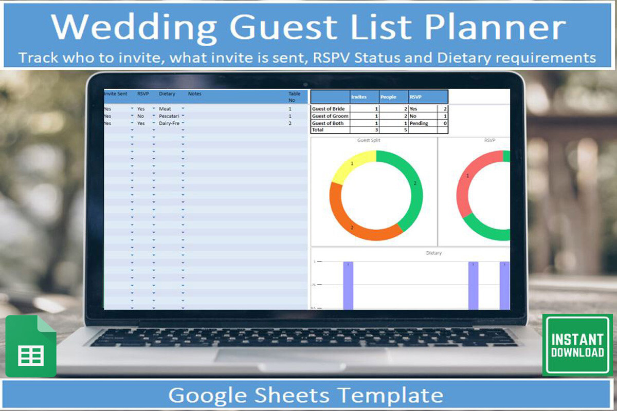 wedding guest list: Google Sheets RSVP and Dietary Tracker original product preview