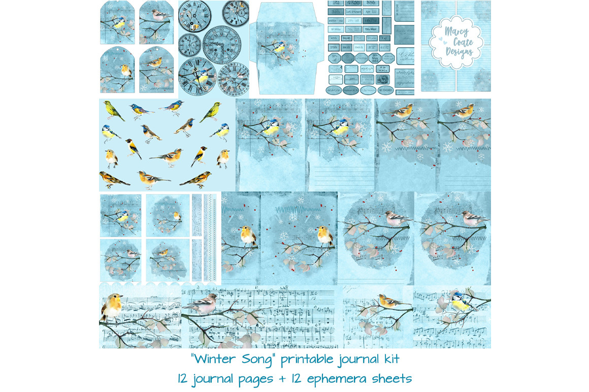 winter journal: Watercolor Bird Journal with Music and Sleeves original product preview