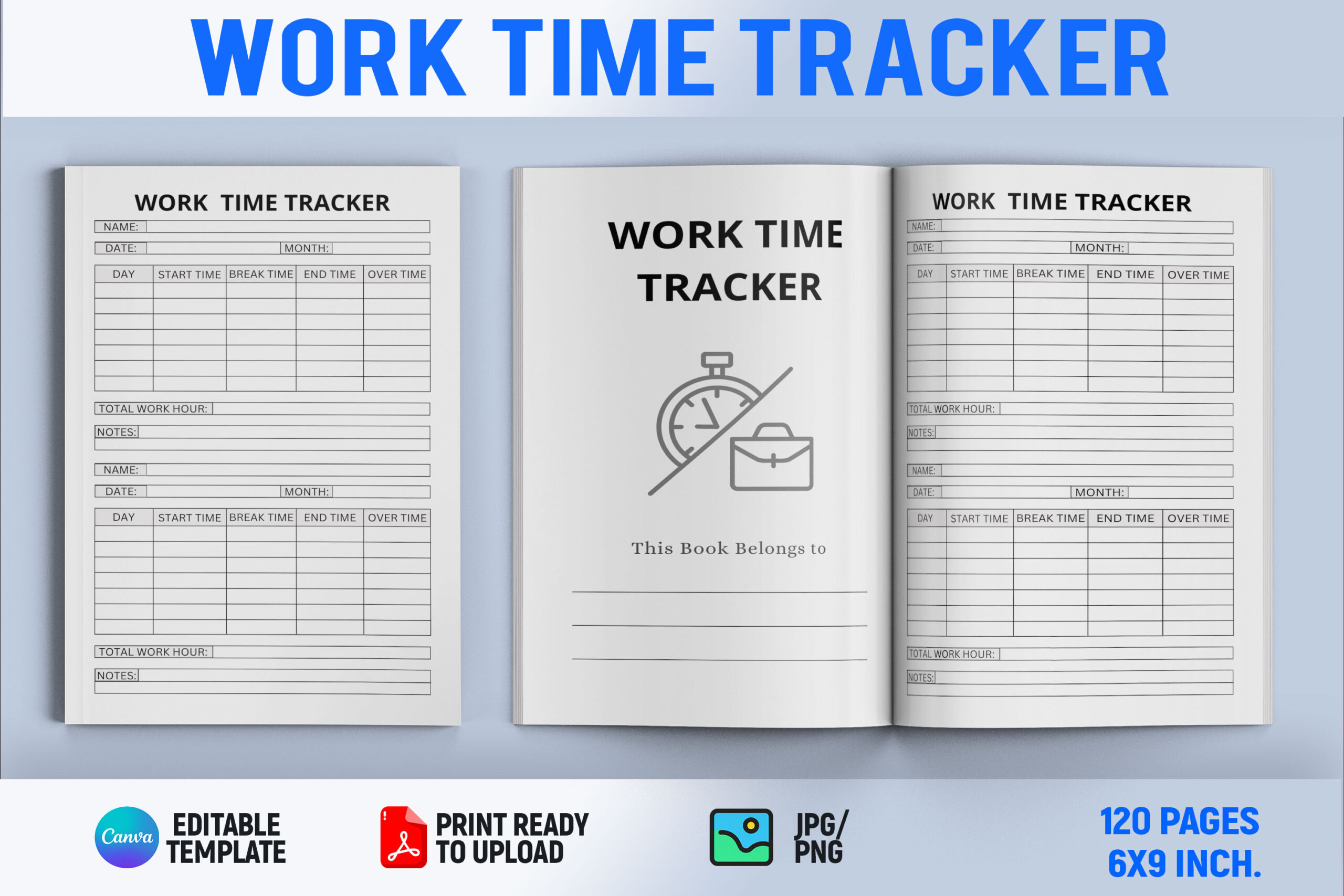 time tracker: Compact Canva Work Log with PDF and PNG original product preview
