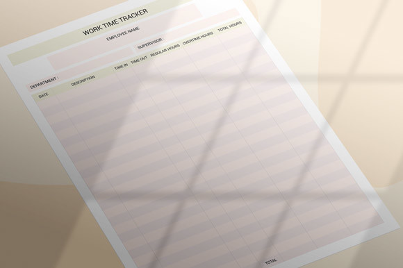 time tracker: Single Letter Work Log in PDF and JPG original product preview