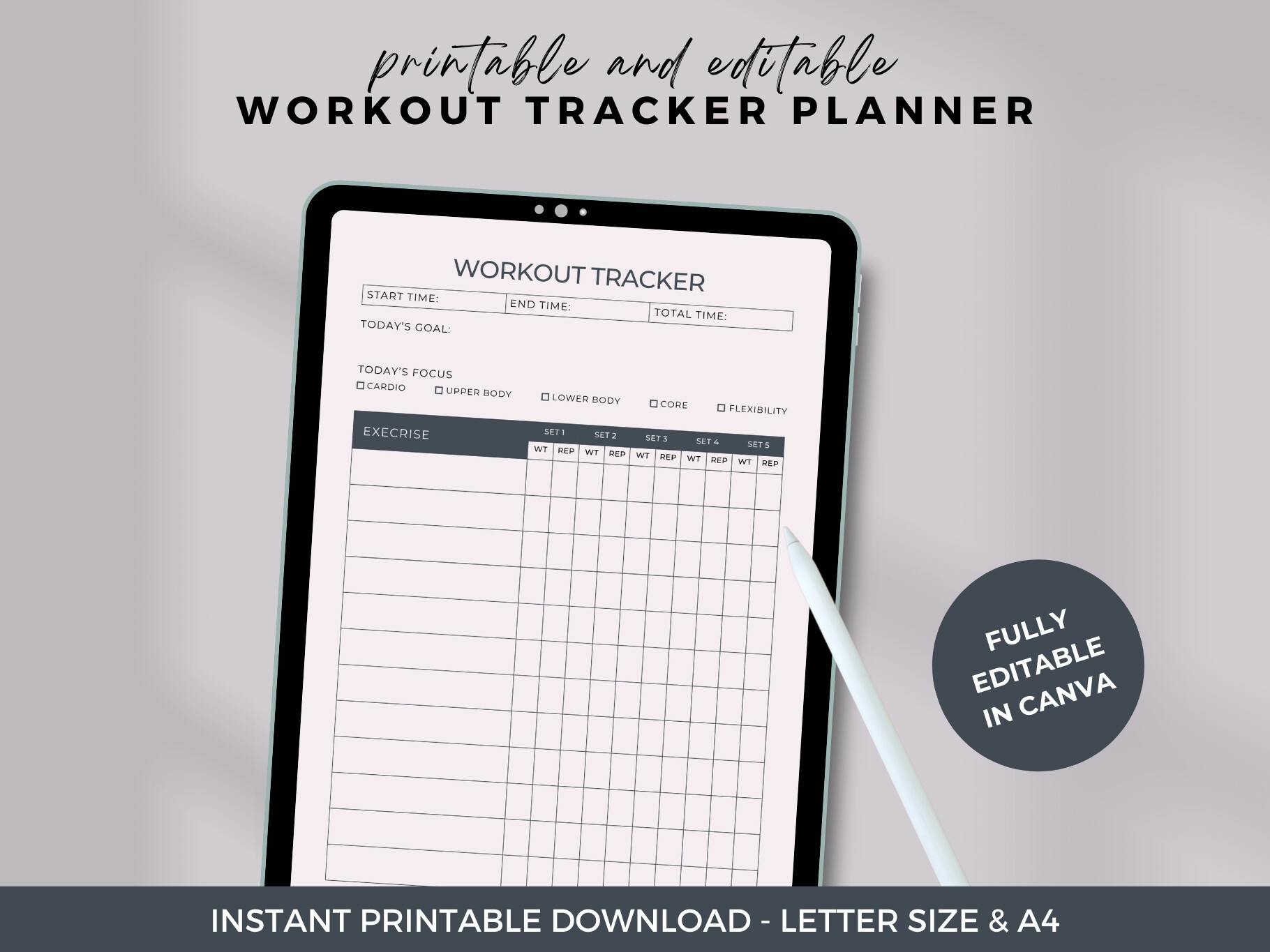 Editable Workout Tracker Planner