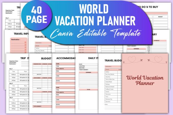 Travel planner - World Vacation Planner Canva KDP