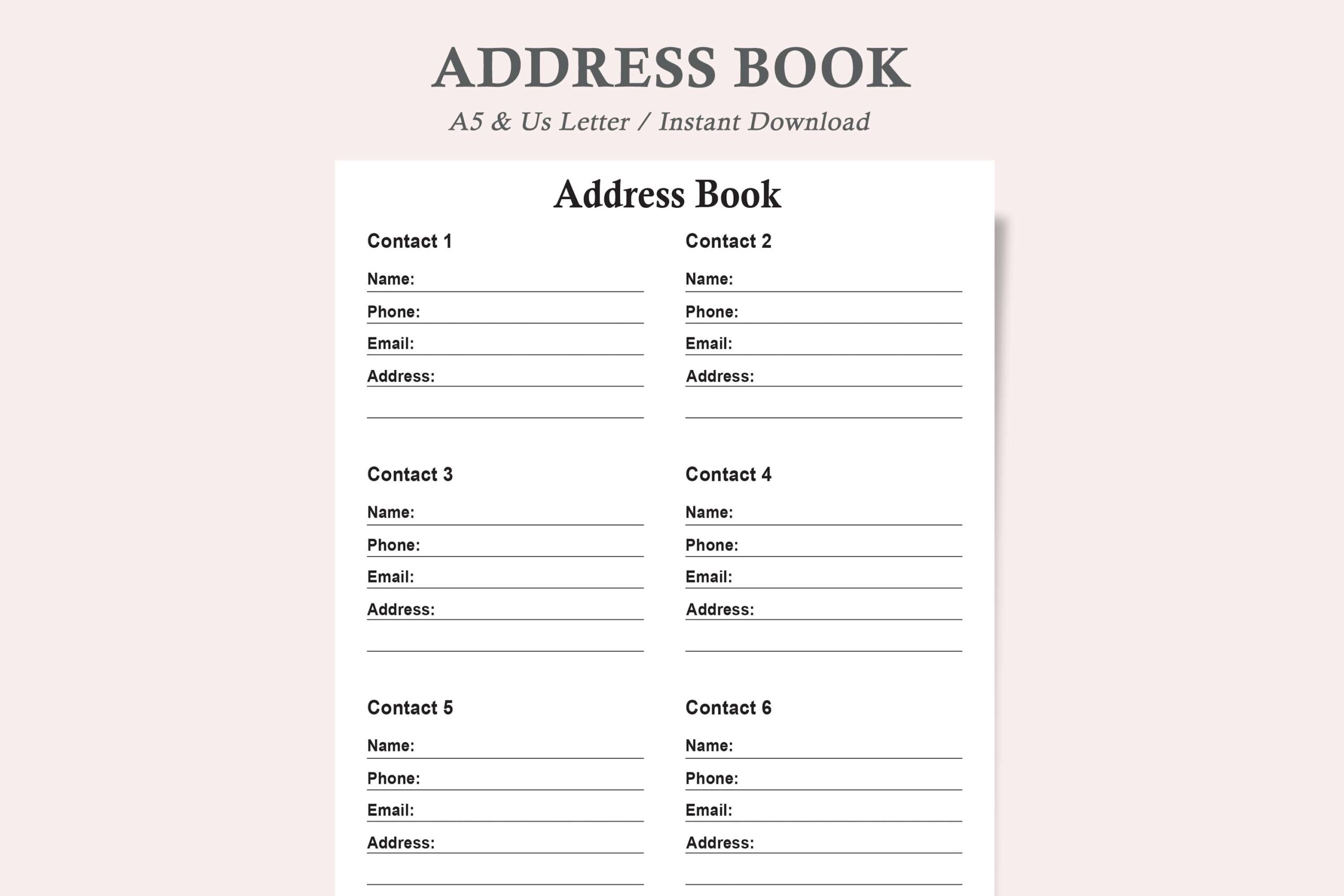 Address Book: A Minimal Contact List in Letter and A5 Sizes original product preview