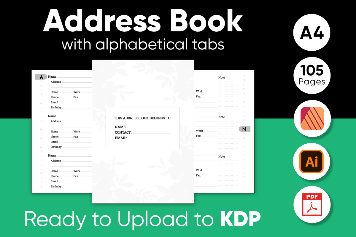 Address Book: An A4 Alphabetical Directory with Editable Sources original product preview