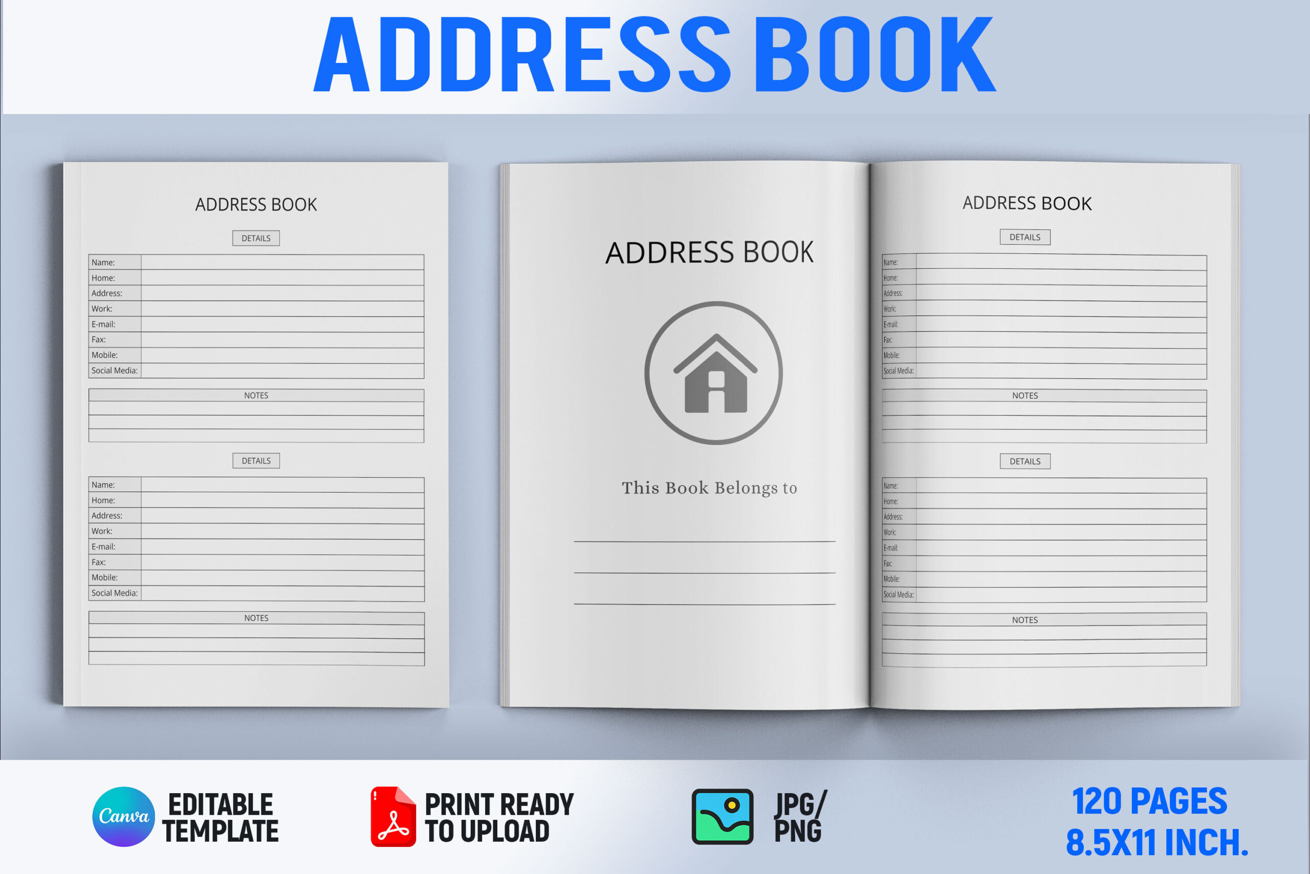 Address Book: A Canva Contact Interior with PDF and PNG Files original product preview
