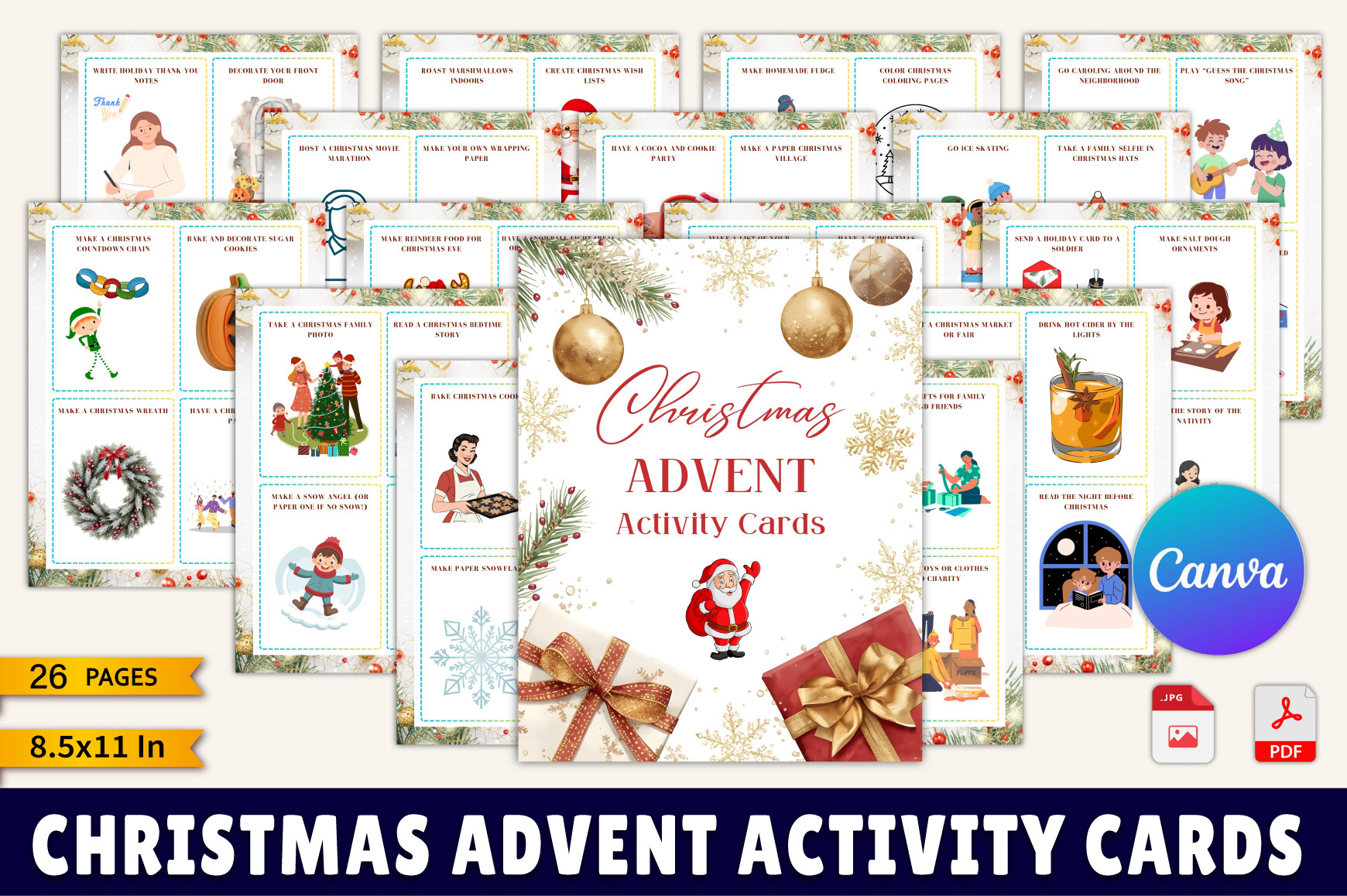 Advent Calendar Planner: 100 Activity Ideas with Editable Canva Templates original product preview