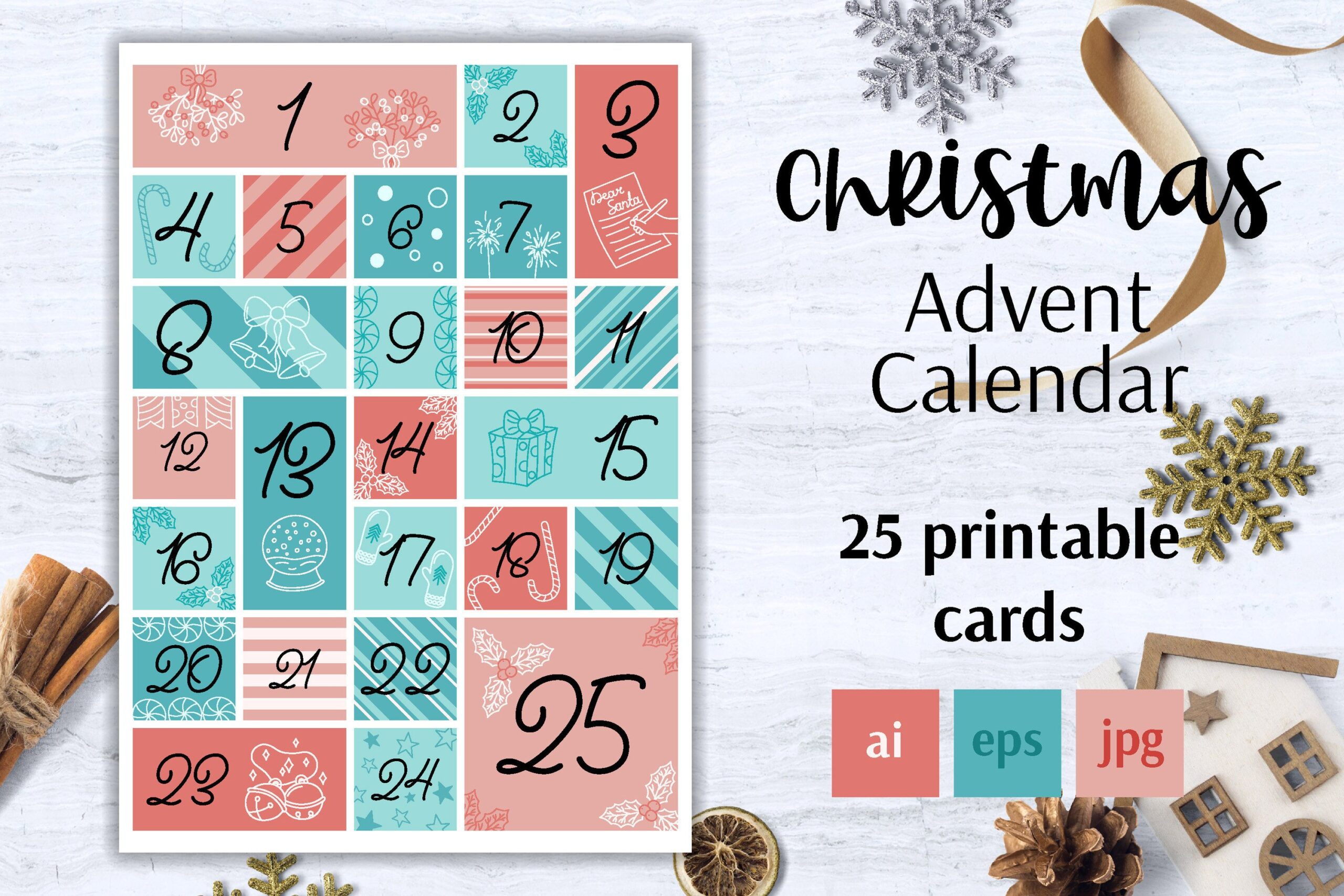 Advent Calendar Planner: 25 Editable Numbered Cards and a High-Resolution Calendar original product preview