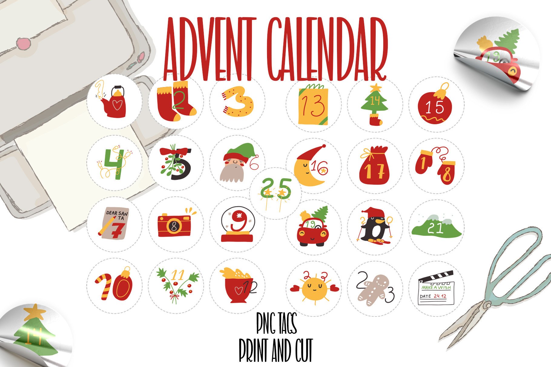 Advent Calendar Planner: Letter-Size Advent Tags in PNG and JPG original product preview
