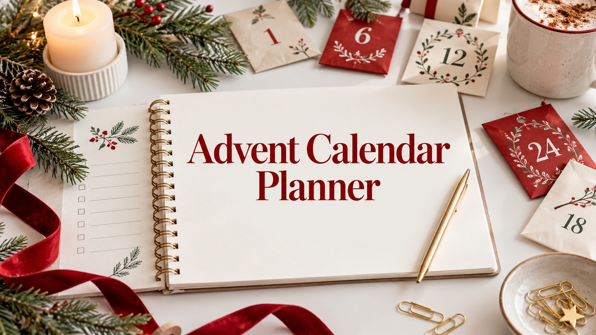 Advent Calendar Planner on a realistic themed planning desk