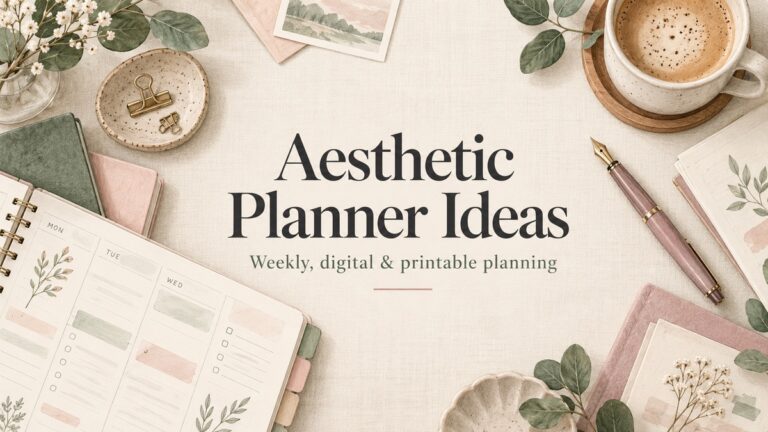 Aesthetic planner ideas with coordinated weekly pages, stationery and calm pastel colors