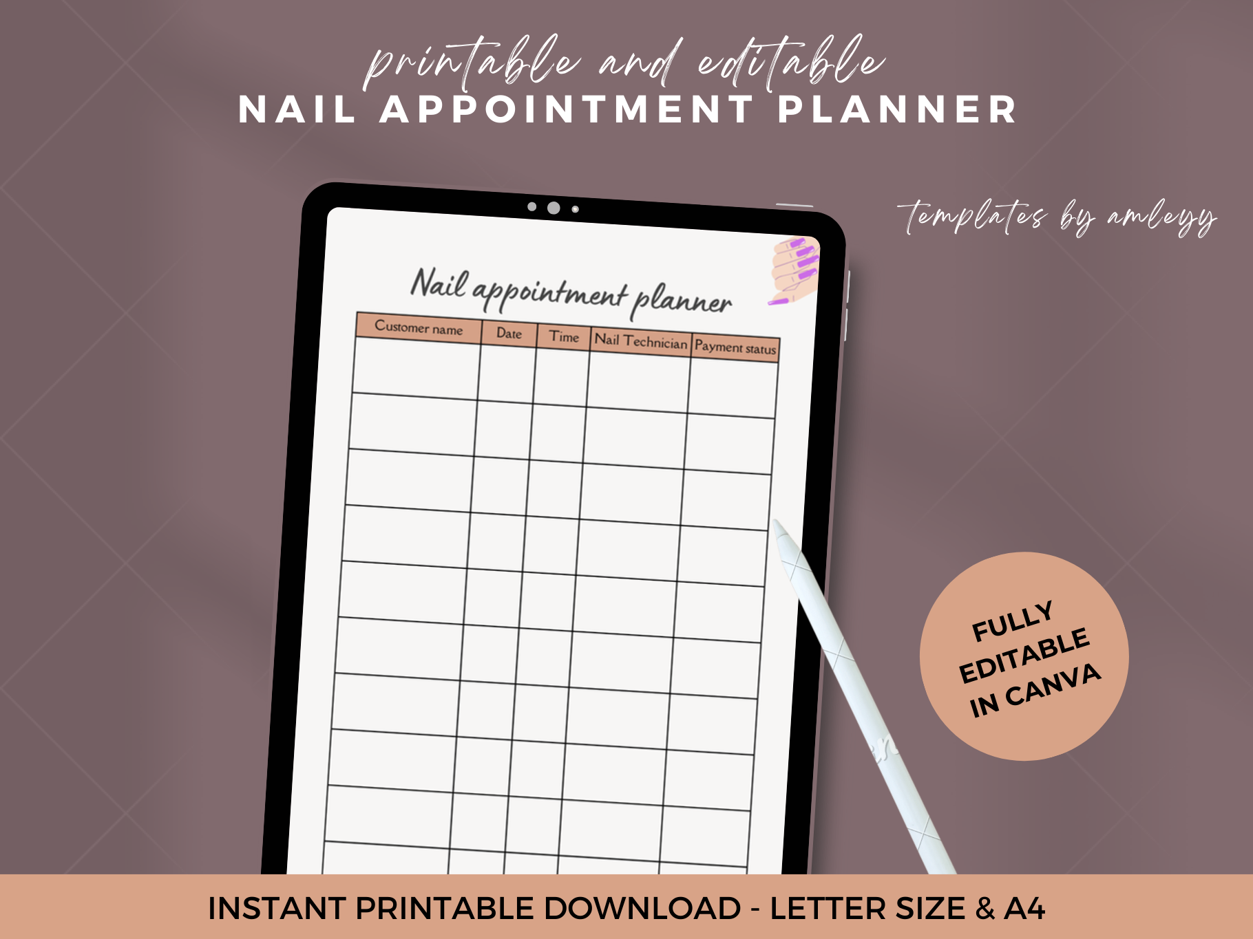 Appointment Planner: Nail Appointment Planner by Templates by amleyy