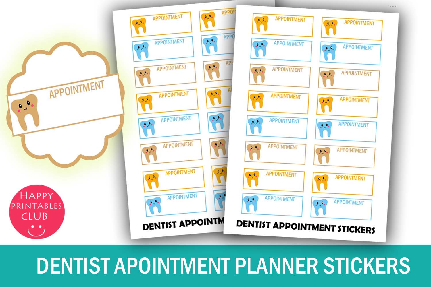 appointment planner stickers: Compact Dental Visit Labels for Narrow Weekly Columns original product preview