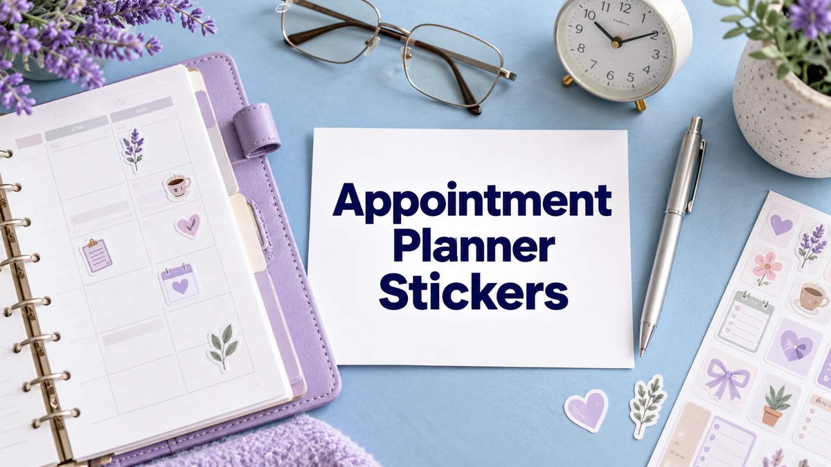 appointment planner stickers with realistic stationery and centered title