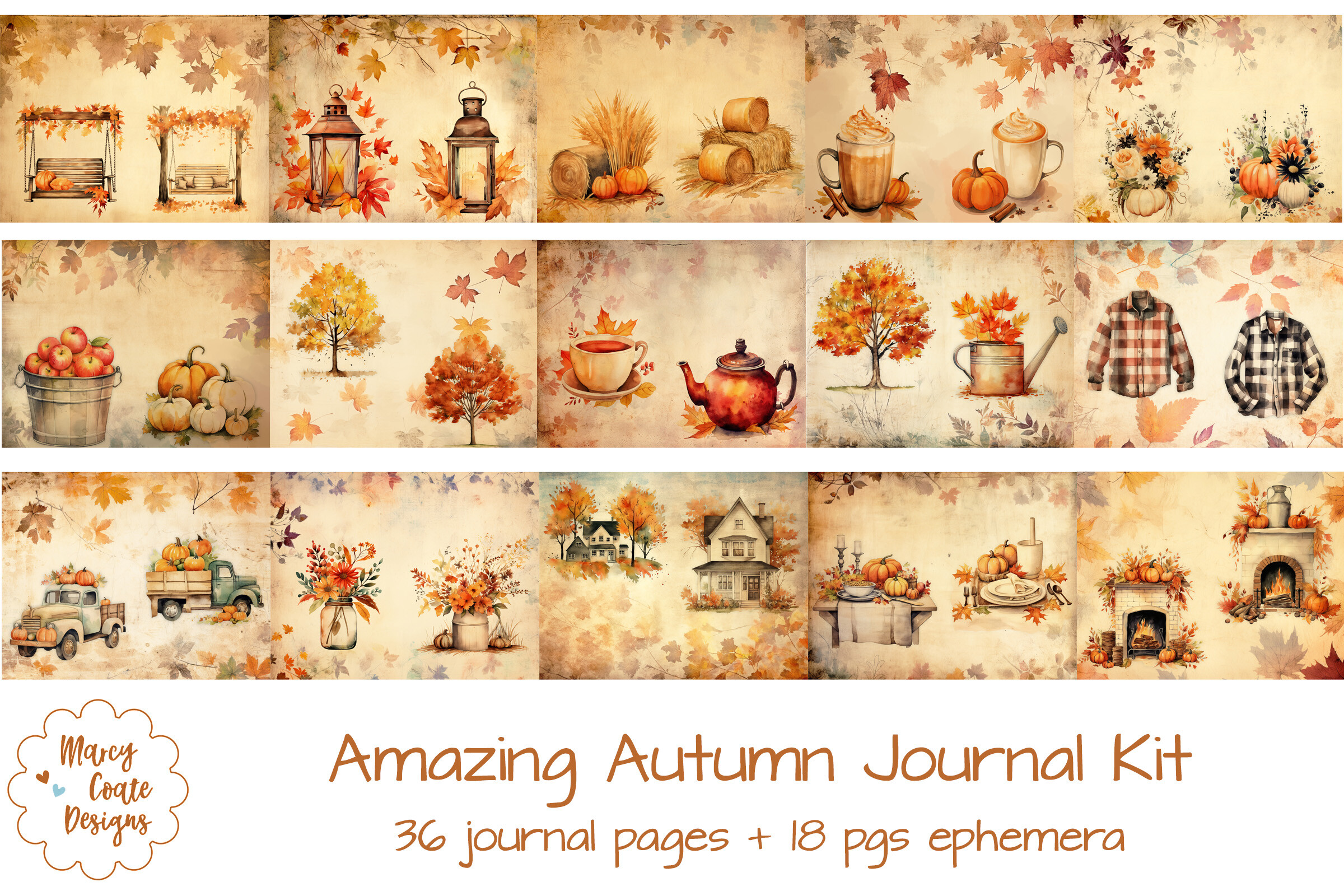 autumn journal: Watercolor Fall Scenes with Separate Background Pages original product preview