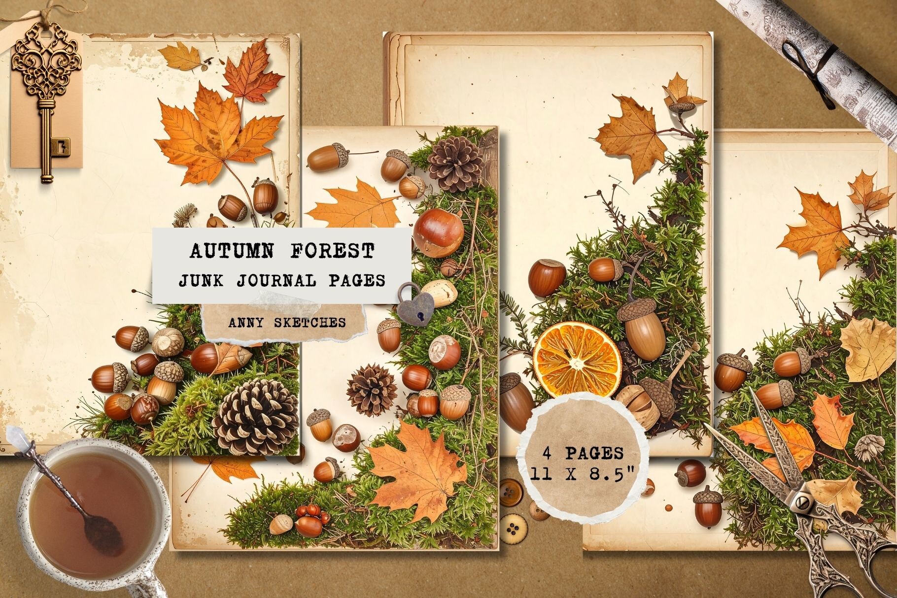 autumn journal: Four Vintage Forest Spreads for a Short Seasonal Journal original product preview