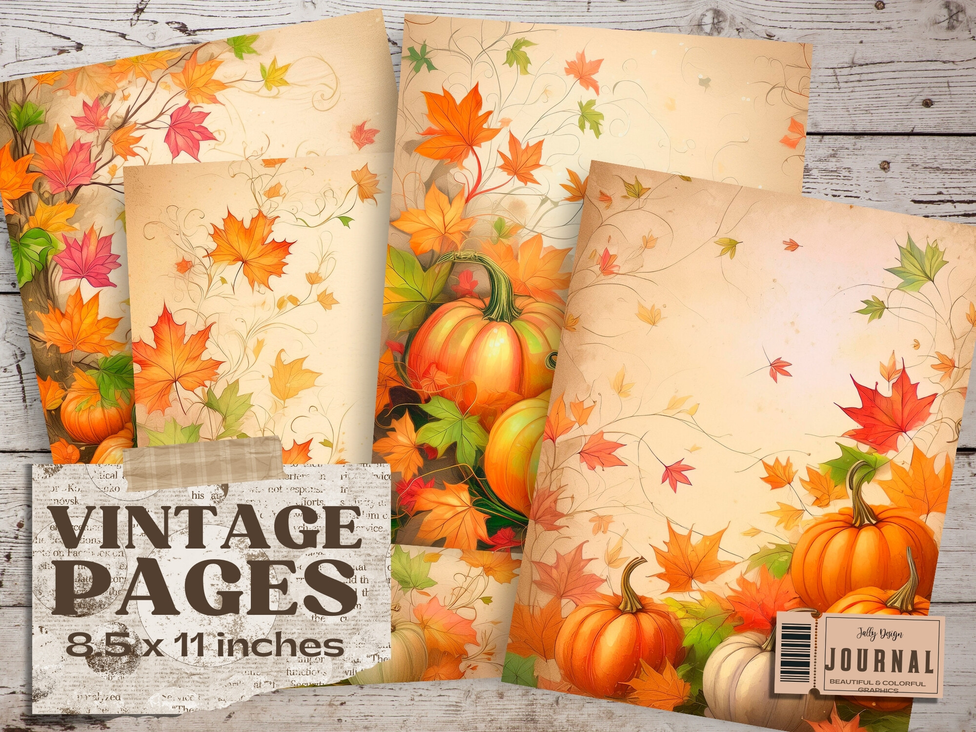 autumn journal: Letter-Size Pumpkin Papers for Fall Collage and Journaling original product preview
