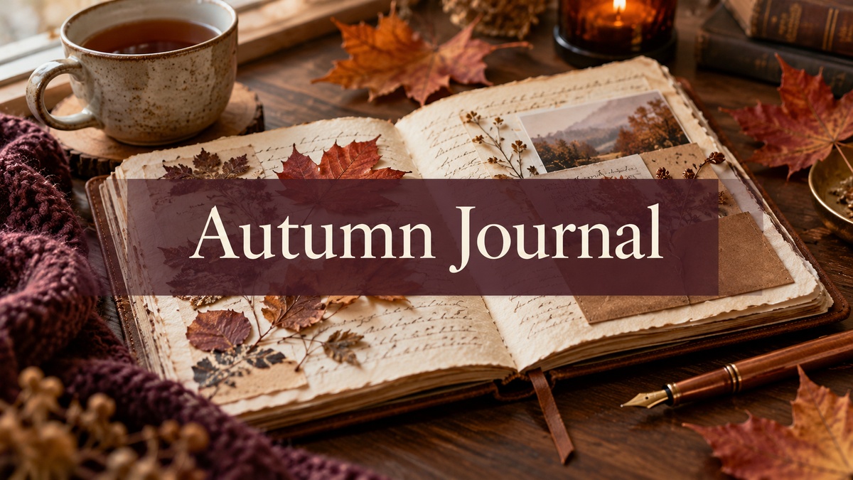 autumn journal with realistic stationery and centered title