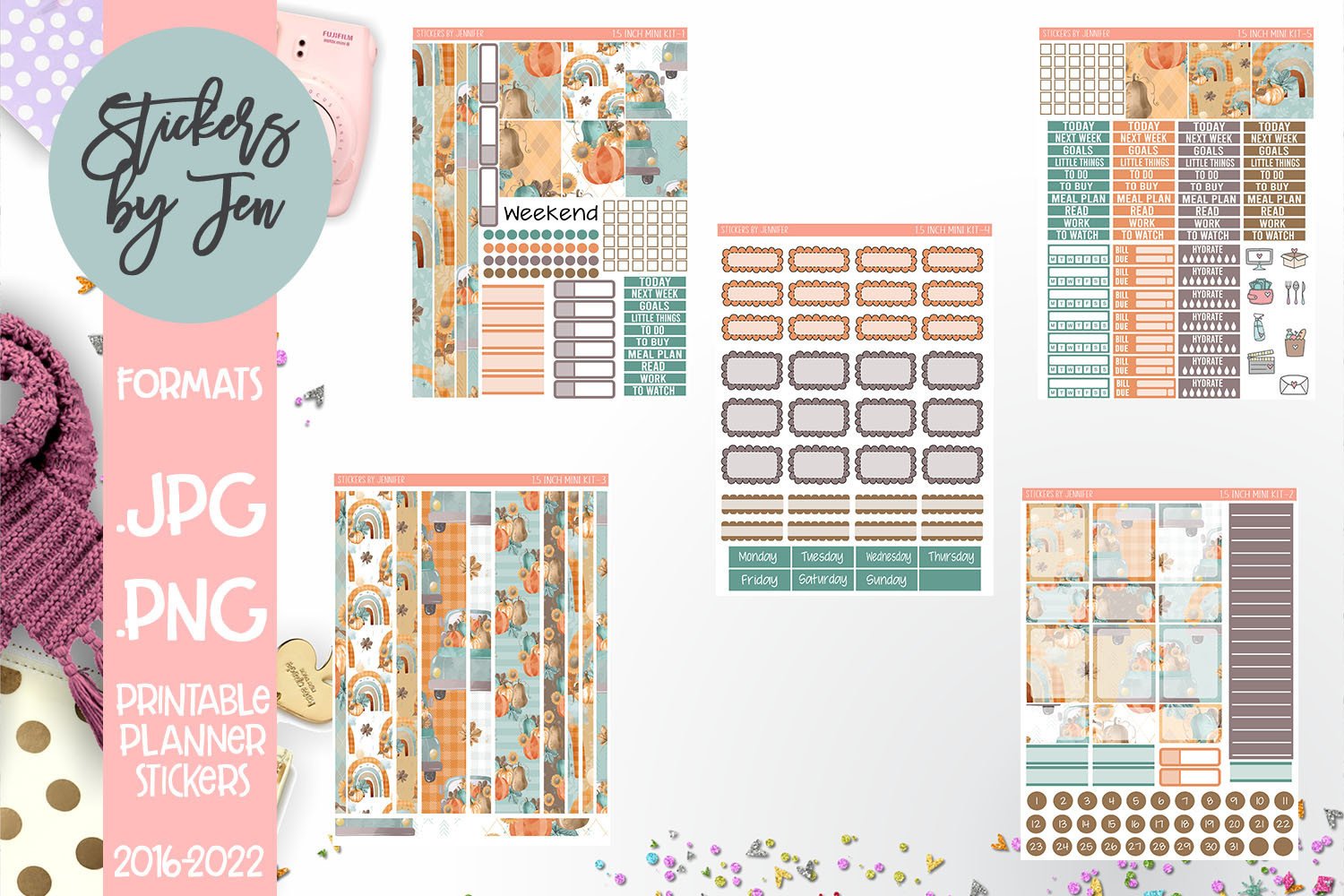 Autumn Planner Stickers: A Five-Page Autumn Kit for Vertical Weekly Planning original product preview
