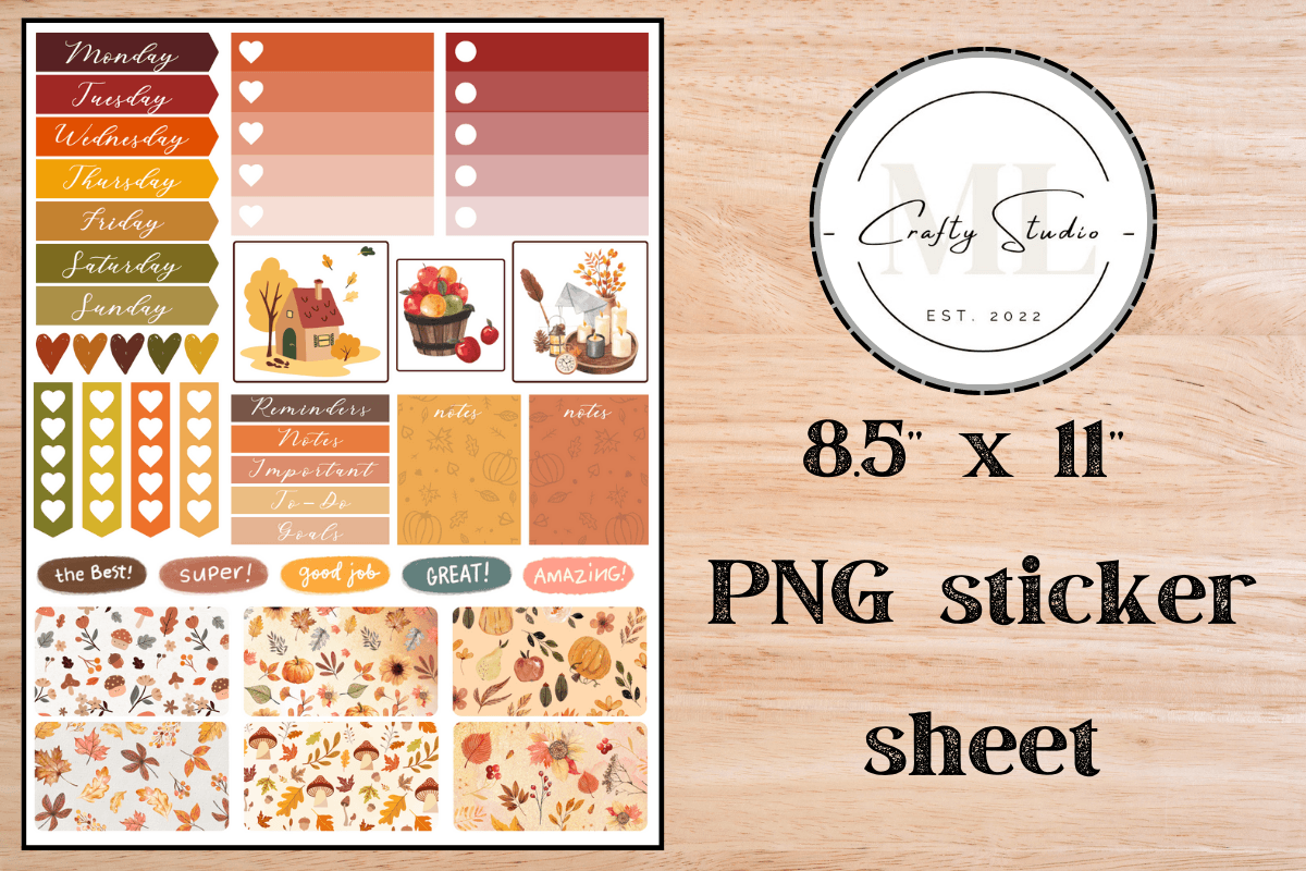 Autumn Planner Stickers: A US Letter PNG Sheet for Journal Decoration original product preview