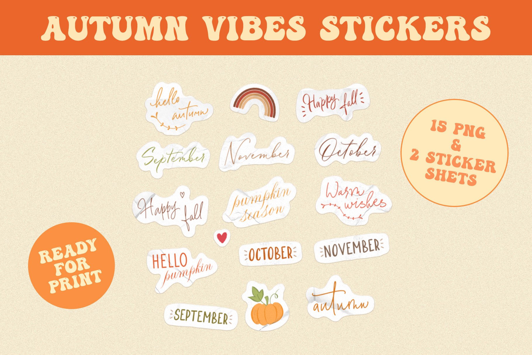 Autumn Planner Stickers: 16 Handwritten Autumn Words with Two Border Styles original product preview