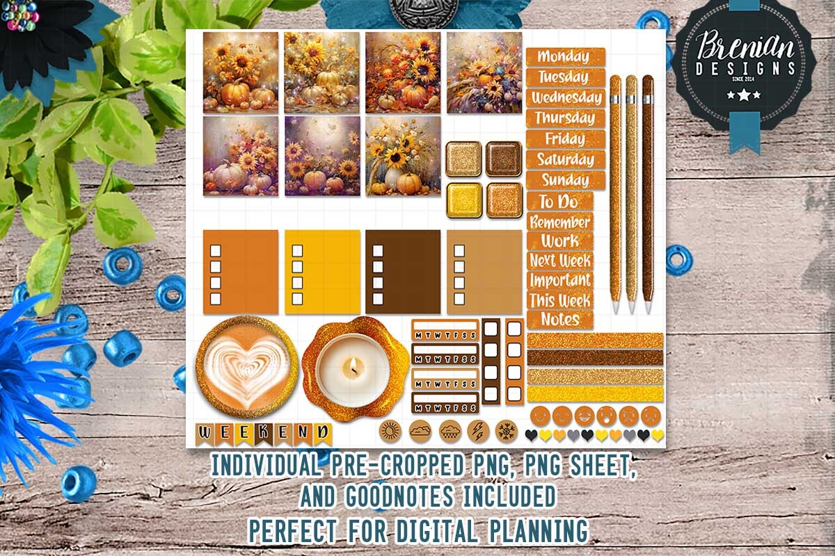 Autumn Planner Stickers: Pre-Cropped Autumn Stickers for Digital Weekly Pages original product preview