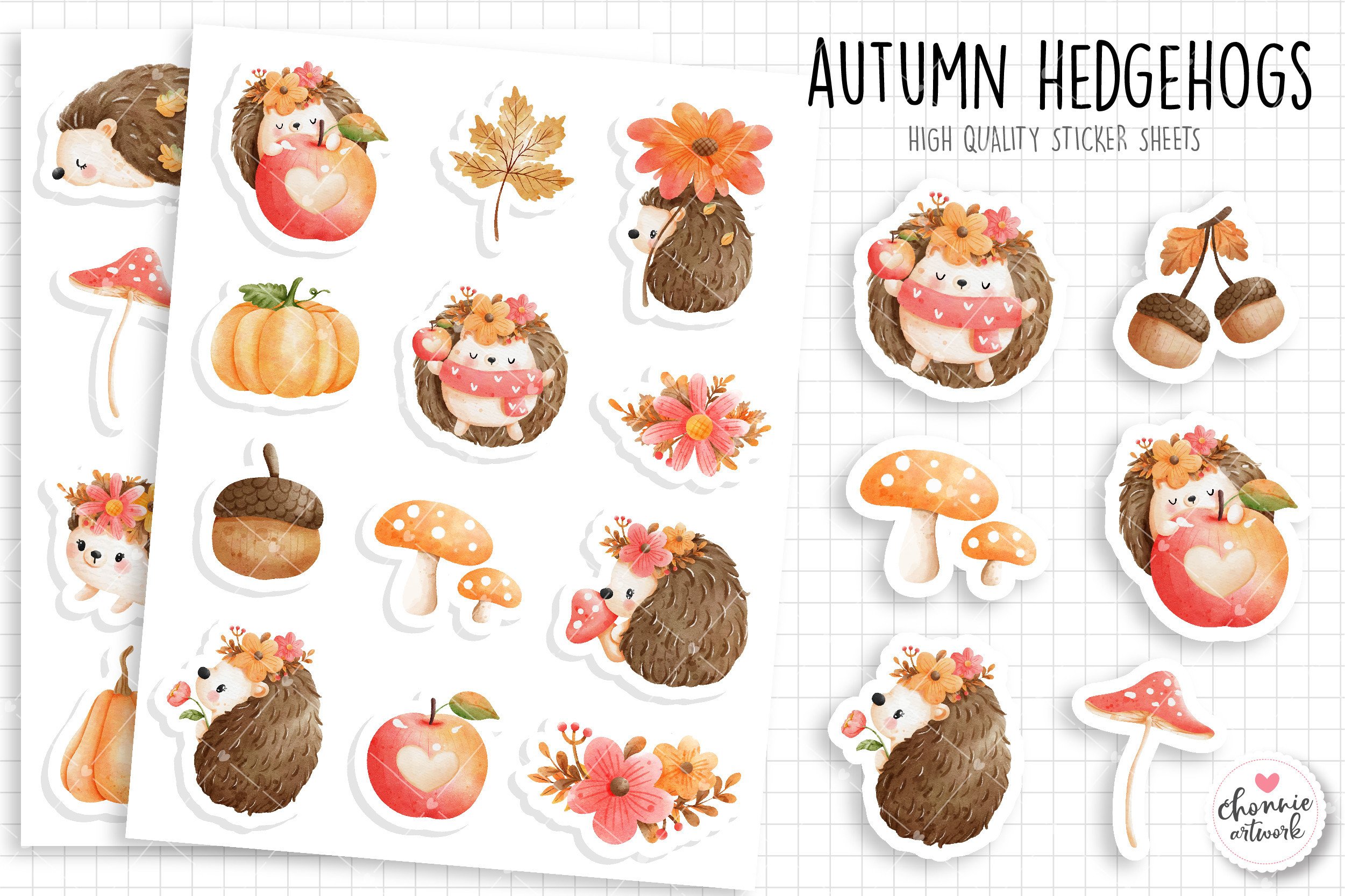 Autumn Planner Stickers: 24 Hedgehog Stickers with Spaced Hand-Cut Sheets original product preview