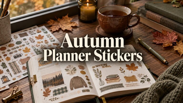 Autumn Planner Stickers on a realistic themed planning desk