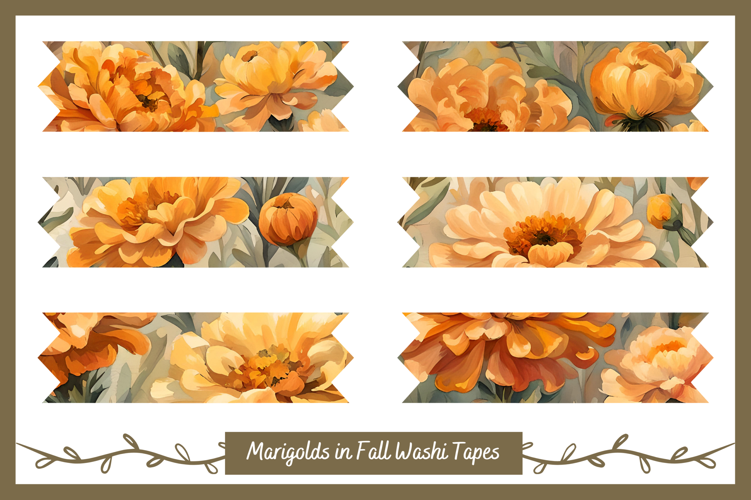 autumn washi tape: Six Marigold Strips with an A4 Printable Page original product preview