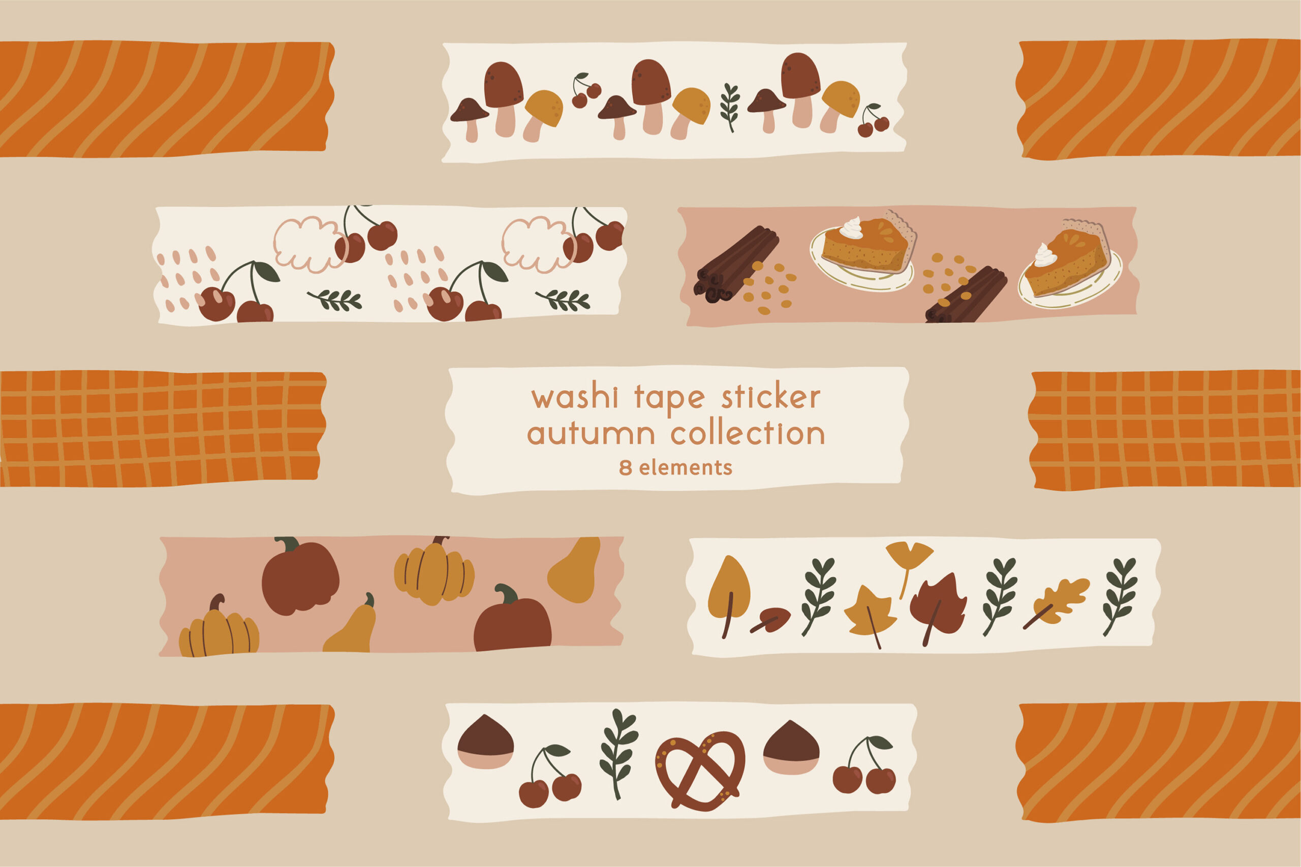 autumn washi tape: Editable Autumn Tape Vectors with Separate PNGs original product preview