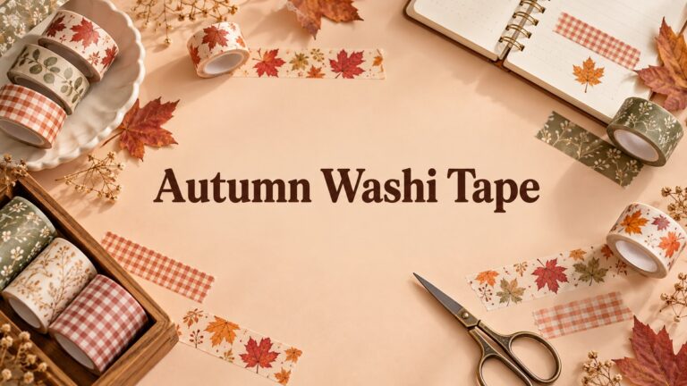autumn washi tape with realistic themed stationery and centered title