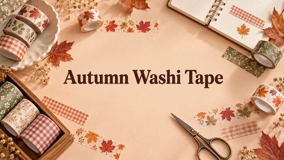 autumn washi tape with realistic themed stationery and centered title