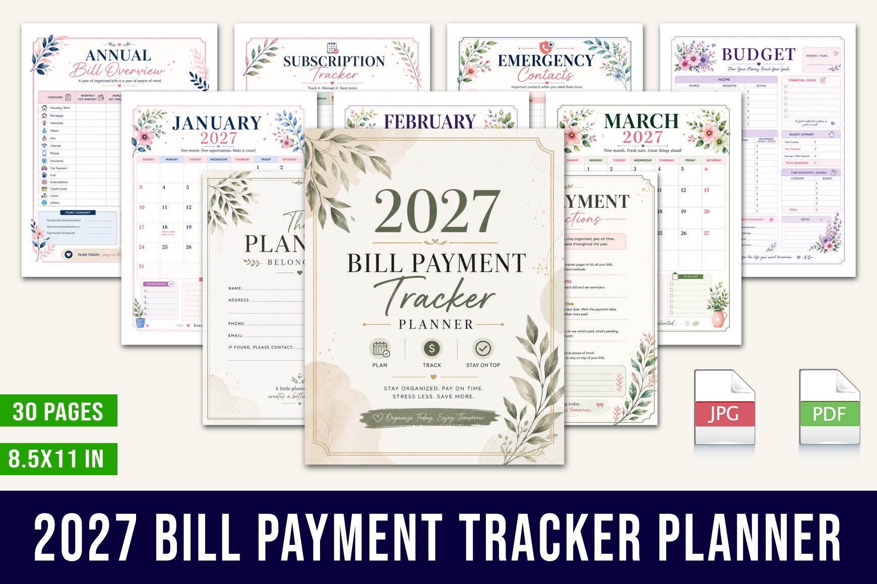 Bill Tracker Planner: 2027 Bill Payment Tracker: 30-Page Planner