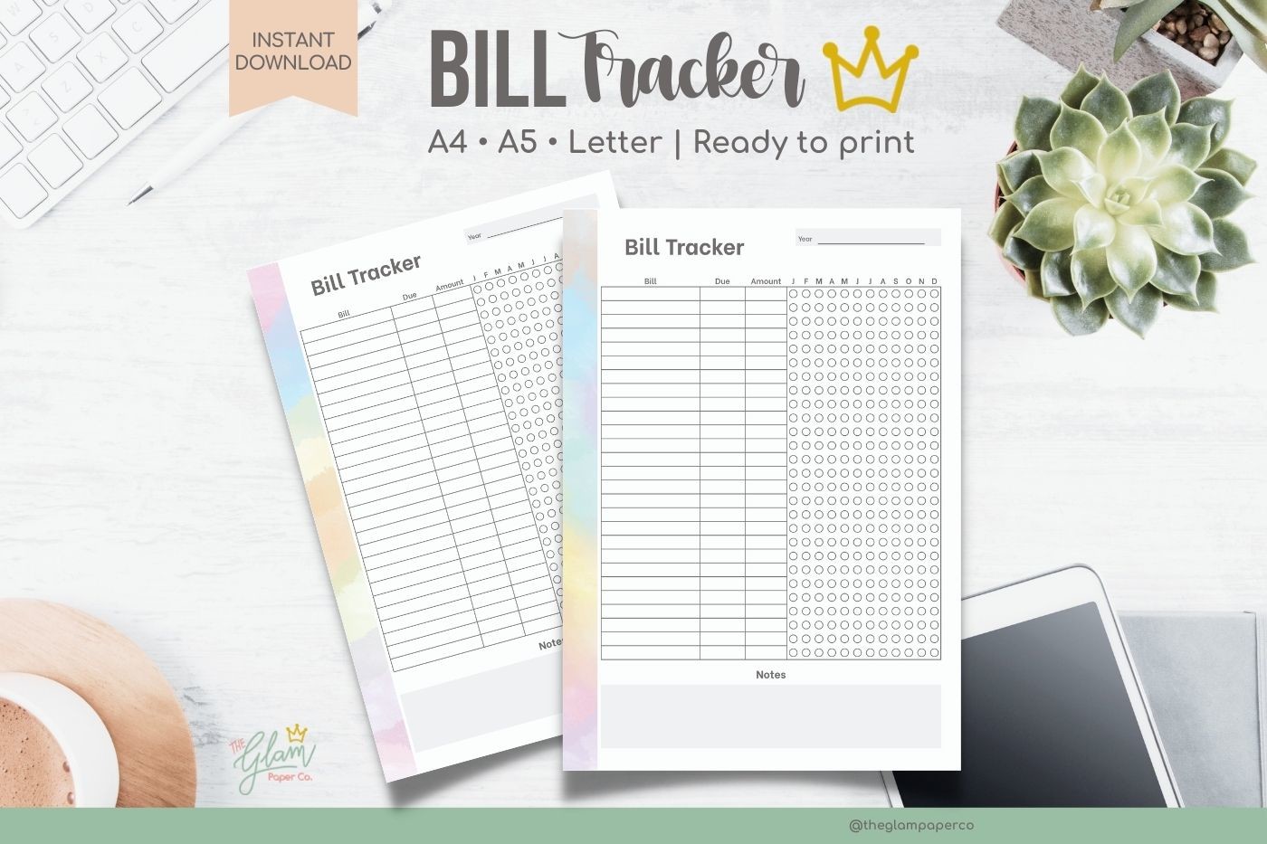 Bill Tracker Planner: Bill Tracker Log: Bordered Binder Inserts