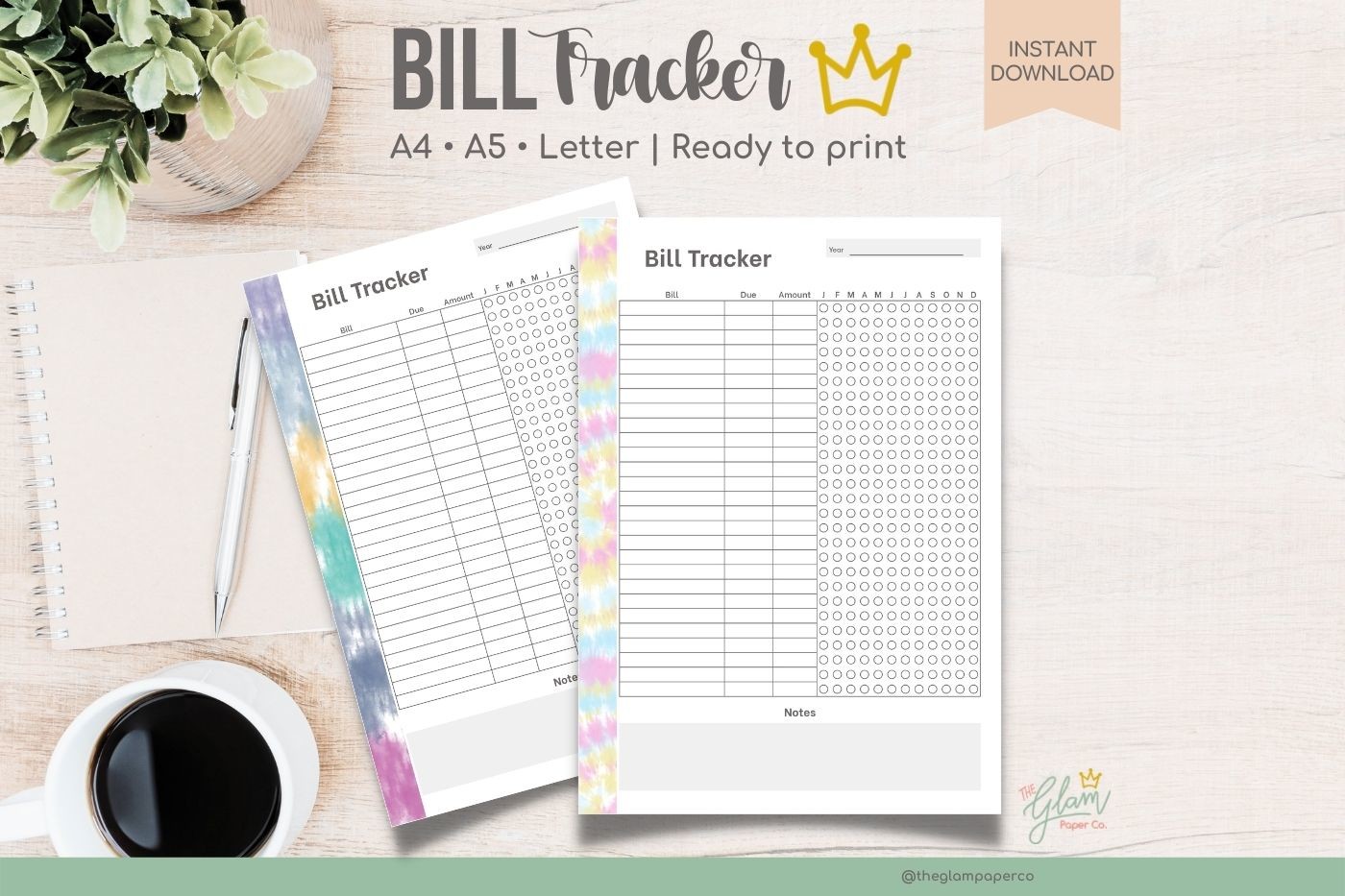Bill Tracker Planner: Tie-Dye Bill Tracker Printable Planner Set