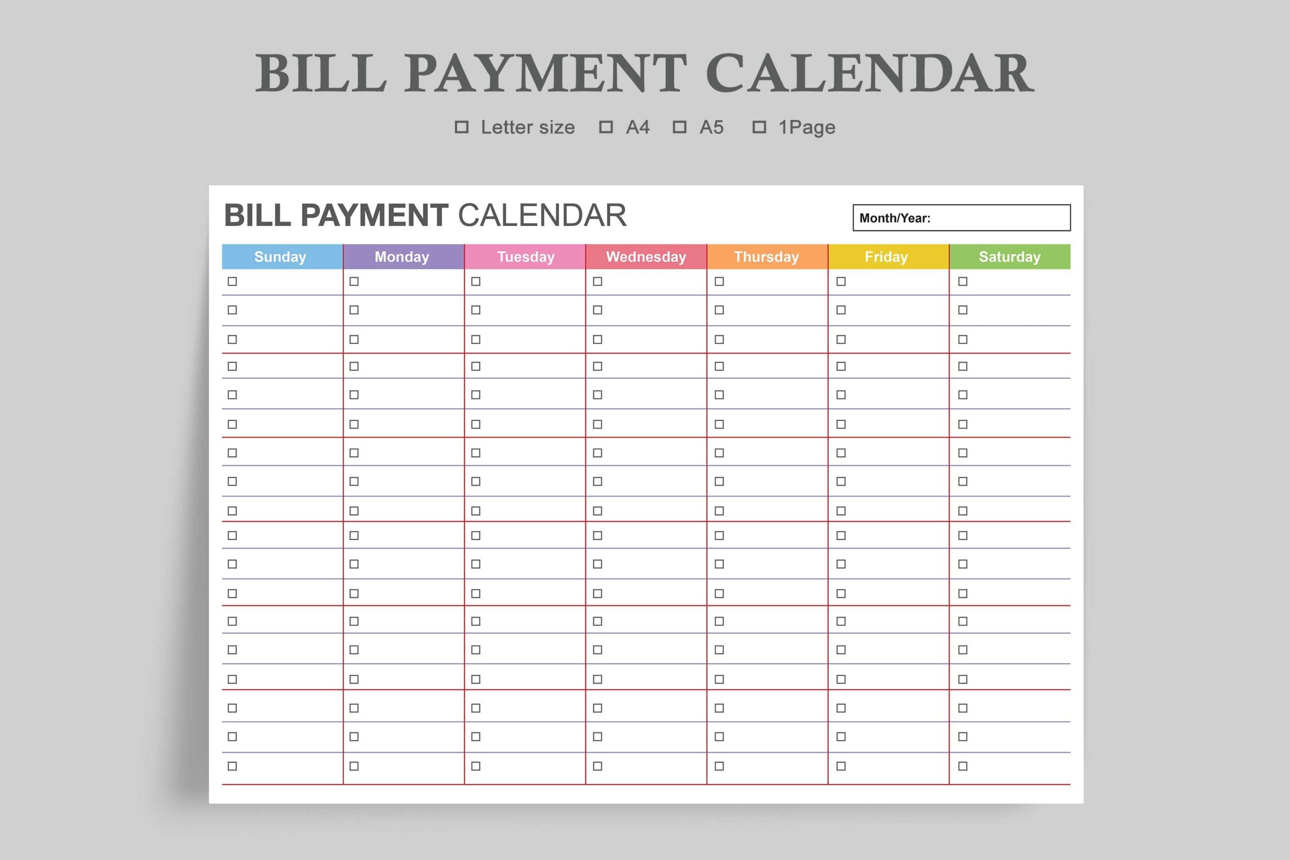 Bill Tracker Planner: Bill Payment Calendar: Two Week Starts
