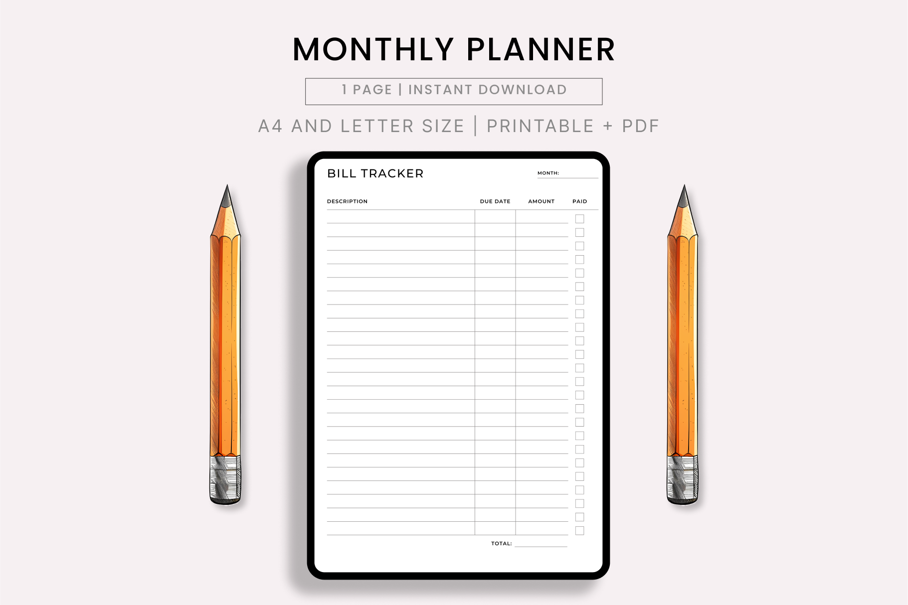 Bill Tracker Planner: Digital Monthly Bill Tracker: Fillable A4 PDF