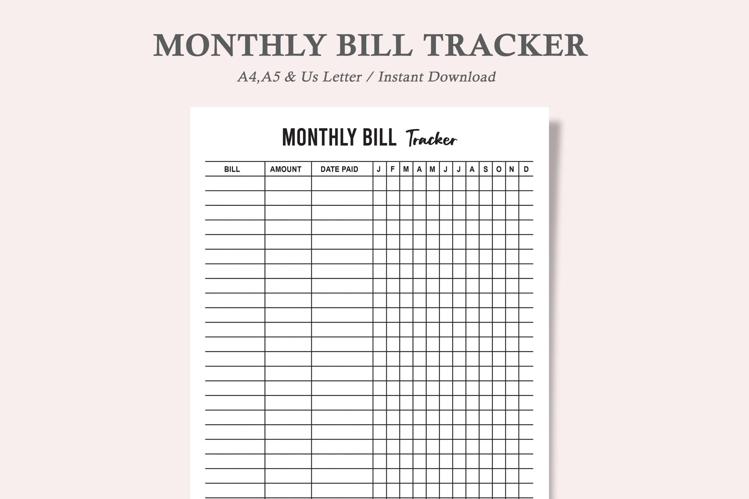 Bill Tracker Planner: Monthly Bill Tracker: Editable Checkoff Sheet