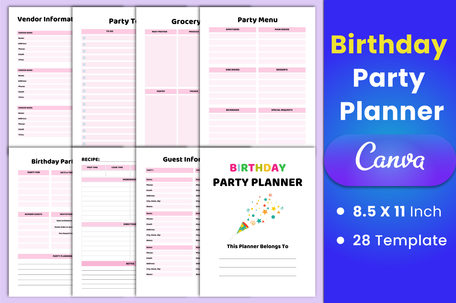 Birthday Planner: munjixpro: Editable Birthday Party Planning Set
