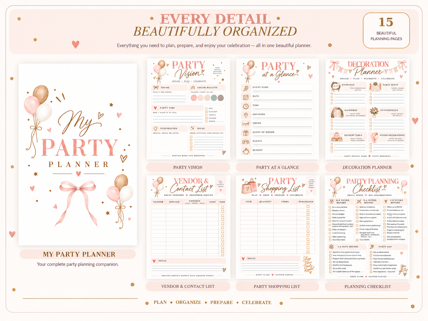 Birthday Planner: Jomi art corner: Compact 15-Page Party Planning Kit