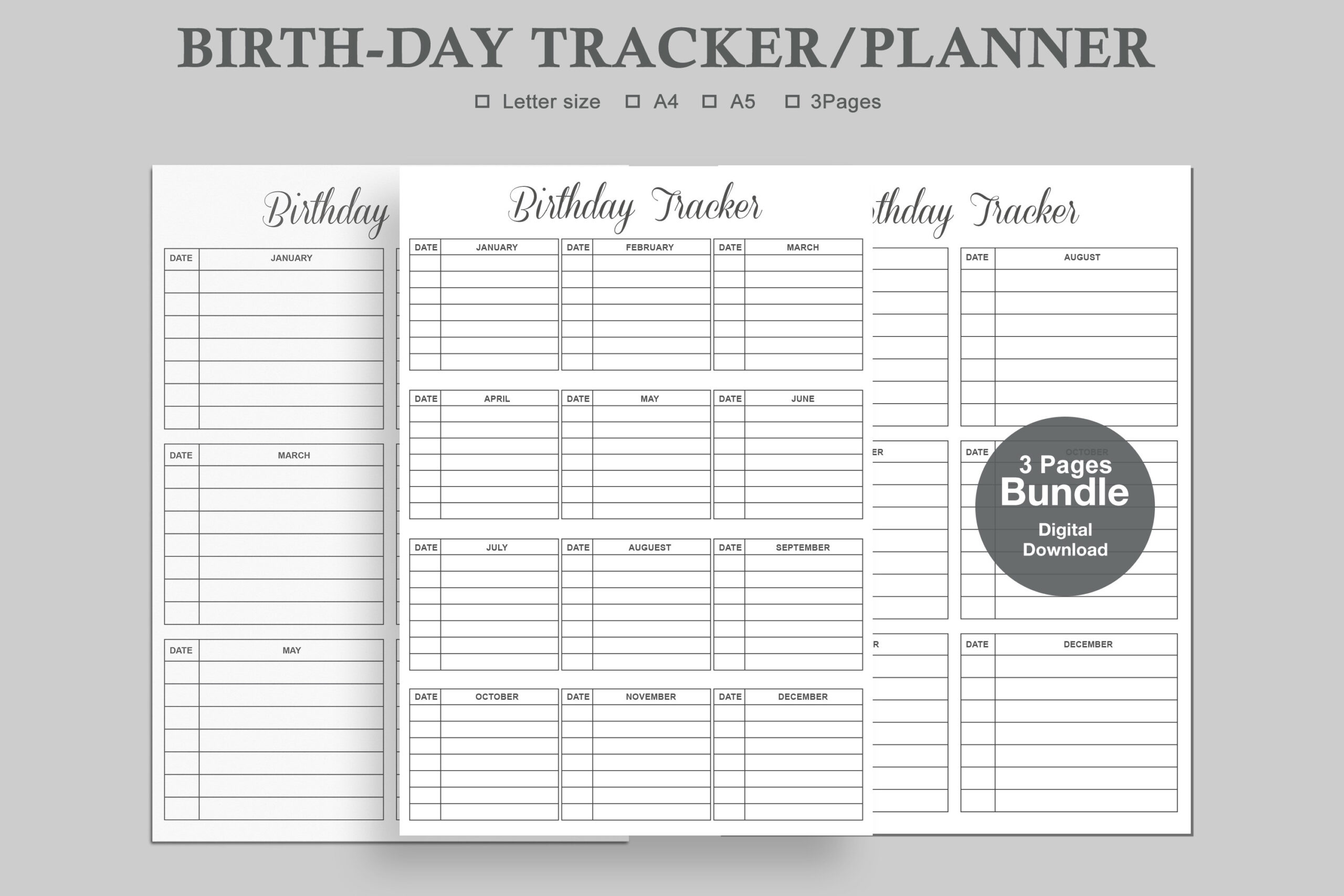Birthday Planner: watercolortheme: Birthday Date Tracker Inserts