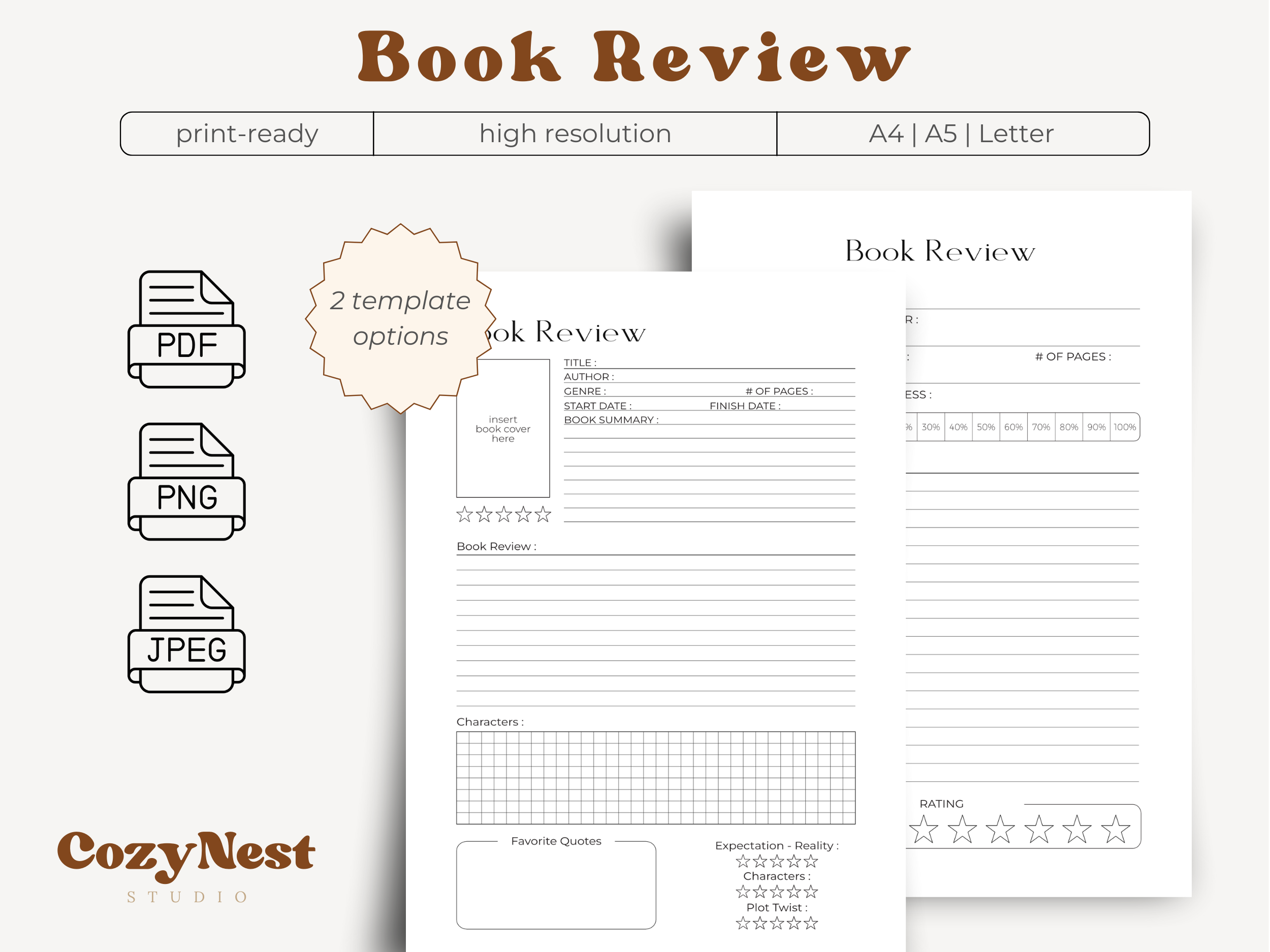Book Review Journal: Two Book Review Page Variations in Three Sizes original product preview