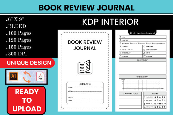 Book Review Journal: Three-Length Review Interior with Illustrator Editing original product preview