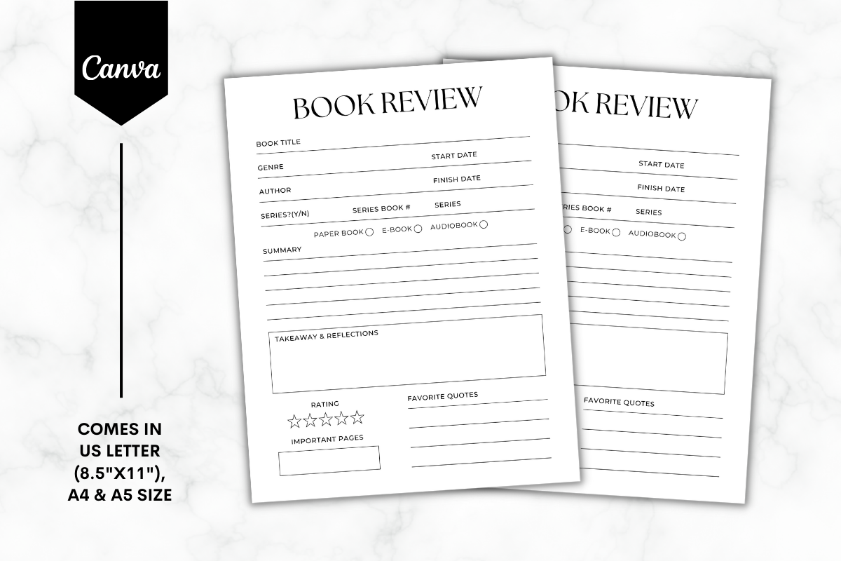 Book Review Journal: Minimalist Printable Review Form original product preview